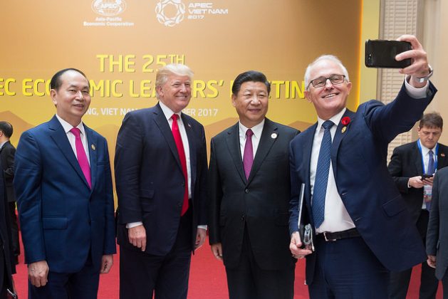 U.S. President Donald Trump with Chinese President Xi Jinping during Trump’s visit to Asia. As the US pulls out of the Paris Climate Agreement, China has shown huge growth in clean energy and its emissions appear to have peaked more than a decade ahead of its Paris Agreement NDC commitment. Credit: Public Domain